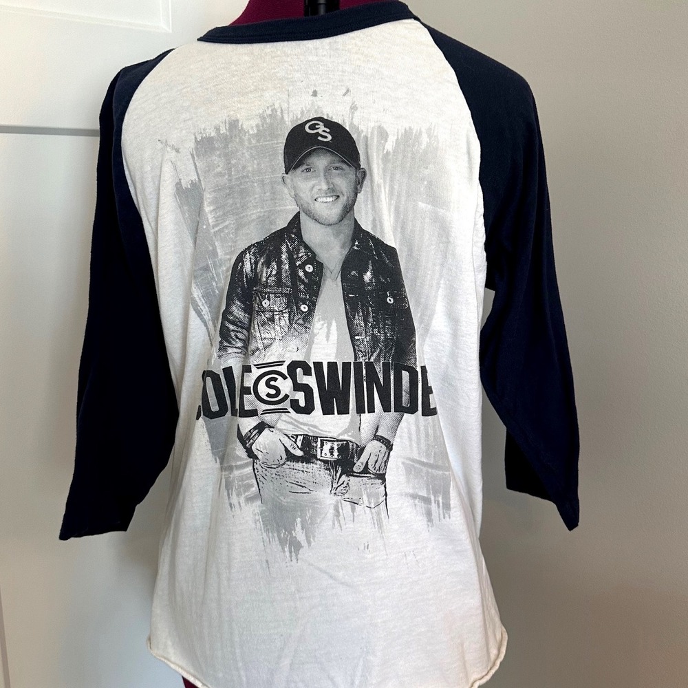 Cole Swindell 2015 On Tour Baseball Raglan Shirt Navy White Mens Medium/Country